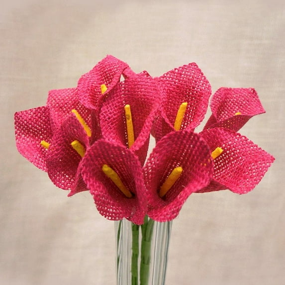Efavormart 36 Burlap Mini Calla Lily Flowers for DIY Wedding Bouquets Centerpieces Arrangements Party Home Decorations - Fuchsia