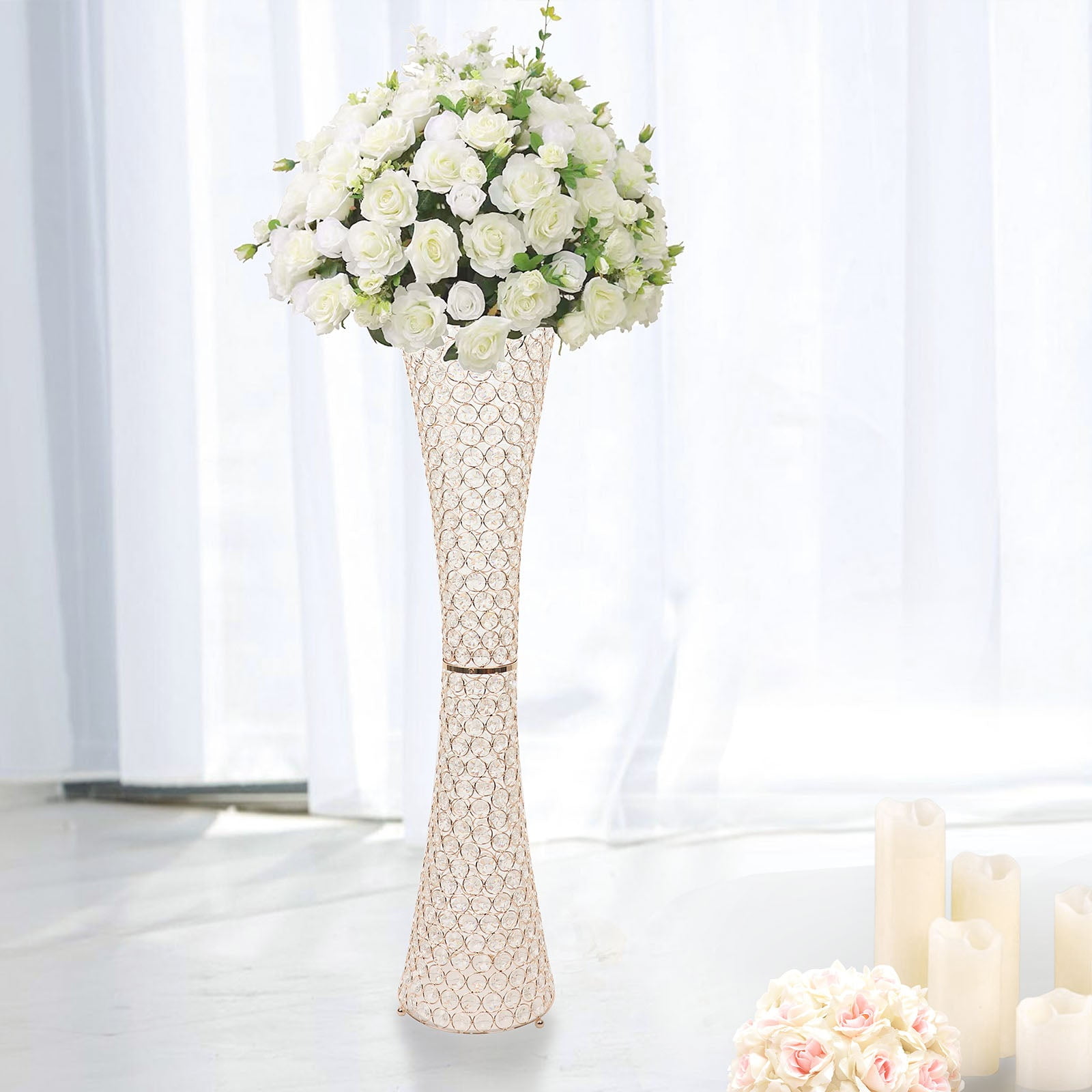 36" Metallic Gold Crystal Beaded Wedding Table Vase