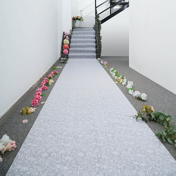 Efavormart 36" x 100ft White Floral Lace Aisle Runner, Carpet for Party, Birthday, Banquet, Restaurant Decoration