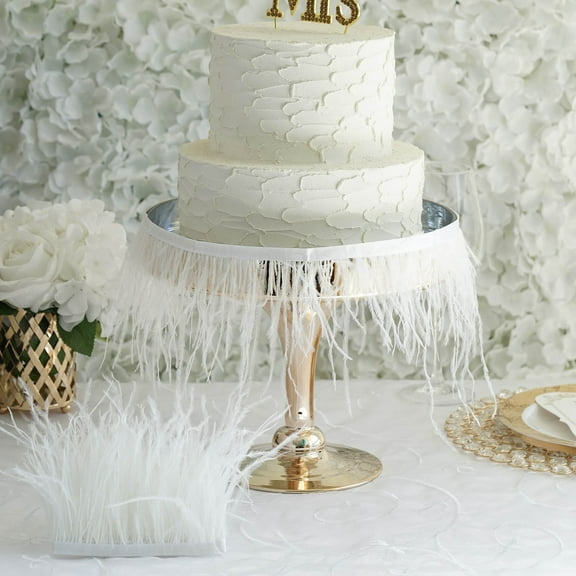 Efavormart 39" White Real Ostrich Feather Trims With Satin Ribbon Tape For Wedding Decoration