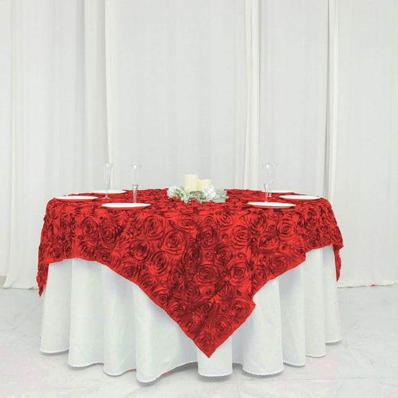 Efavormart 3D Rosette Square Tablecloth Overlay 72"x72"-Red Square Tablecloth Cover For Wedding Party Event Banquet