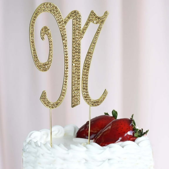 Efavormart 4.5" Tall Gold Shinny Rhinestone Letters Cake Toppers For Wedding Birthday Party Special Event Personalized Decor - M