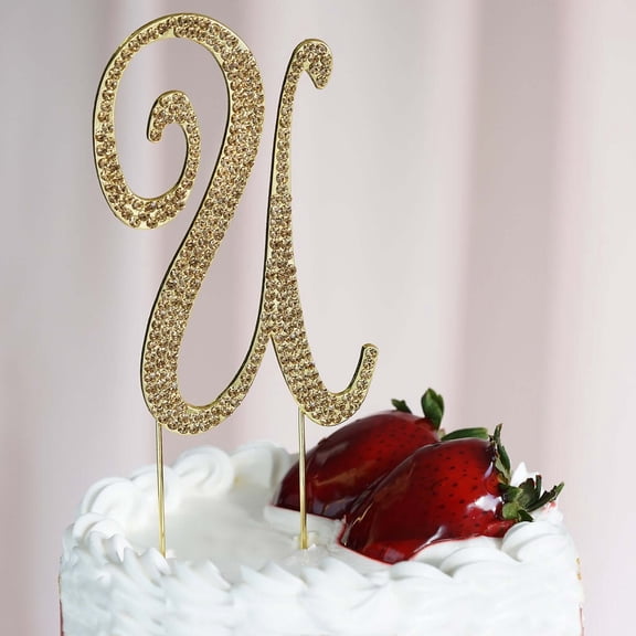 Efavormart 4.5" Tall Gold Shinny Rhinestone Letters Cake Toppers For Wedding Birthday Party Special Event Personalized Decor - U
