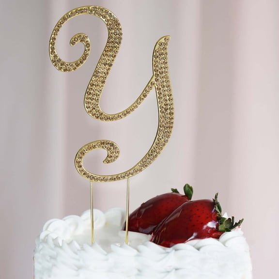 Efavormart 4.5" Tall Gold Shinny Rhinestone Letters Cake Toppers For Wedding Birthday Party Special Event Personalized Decor - Y