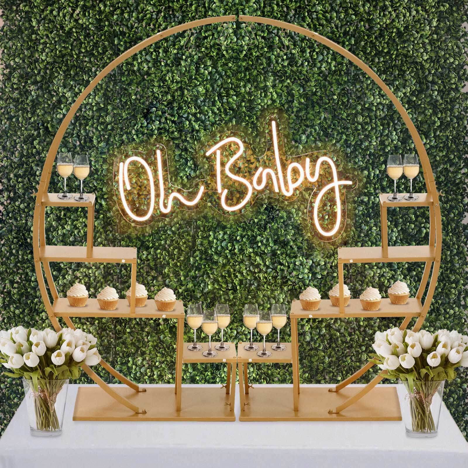 Gold Metal 4-Tier Half Moon Plant Stand with Hooks