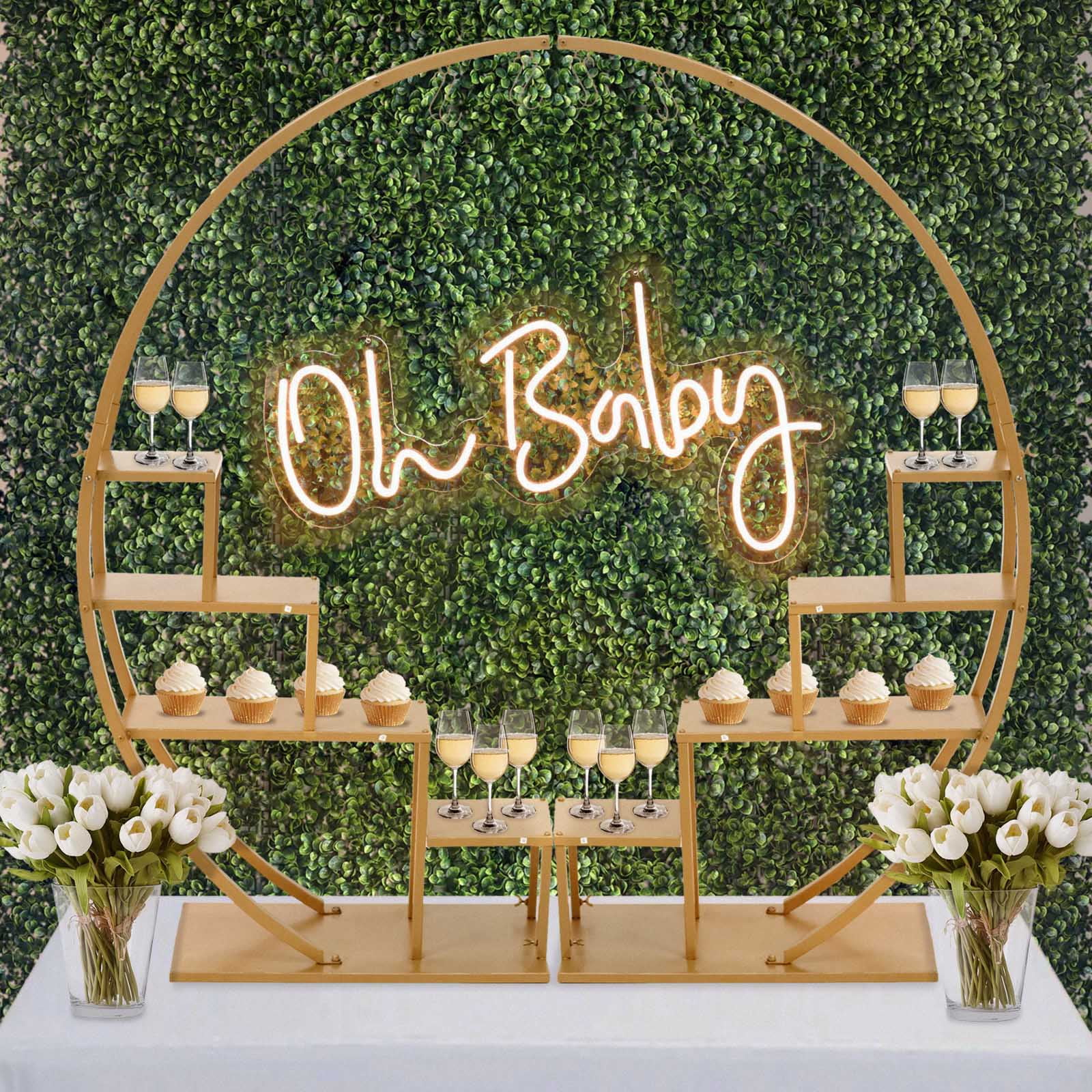 Gold Metal 4-Tier Half Moon Plant Stand with Hooks