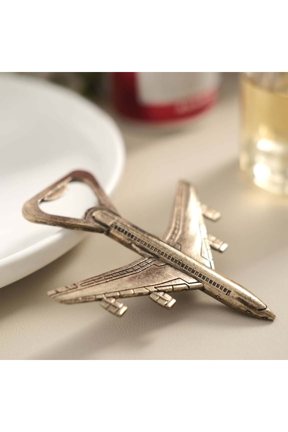 4" Antique Gold Metal Airplane Bottle Opener Vintage Party Favor Gift Box Pre-Packed