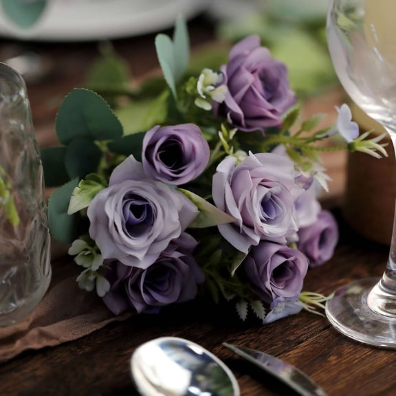 Efavormart 4 Bushes | 12" Lavender Real Touch Artificial Silk Rose Bridal Bouquet, Faux Flowers