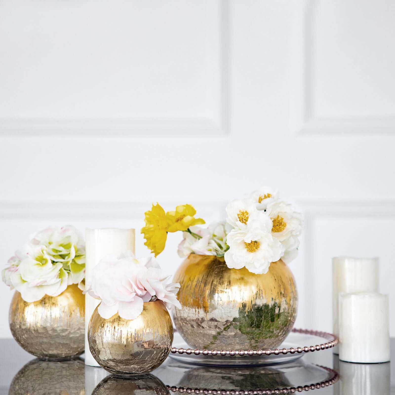 Gold Foiled Crackle Glass Bubble Vase, 4-Inch