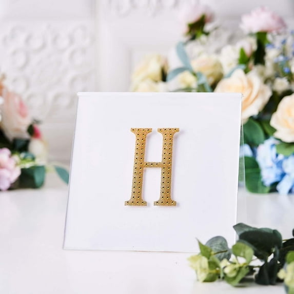 Efavormart 4" Letter H Gold Self-Adhesive Rhinestone Number Stickers for DIY Crafts, Handicraft Art, Graduation Cap Decorations Birthday Party, Wedding Alpha-Numeric stickers