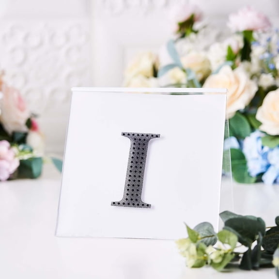 Efavormart 4" Letter I Black Self-Adhesive Rhinestone Number Stickers for DIY Crafts, Handicraft Art, Graduation Cap Decorations Birthday Party, Wedding Alpha-Numeric stickers