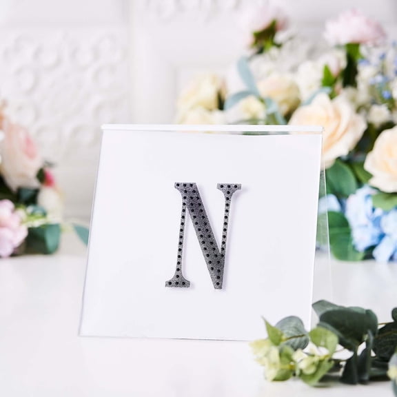 Efavormart 4" Letter N Black Self-Adhesive Rhinestone Number Stickers for DIY Crafts, Handicraft Art, Graduation Cap Decorations Birthday Party, Wedding Alpha-Numeric stickers
