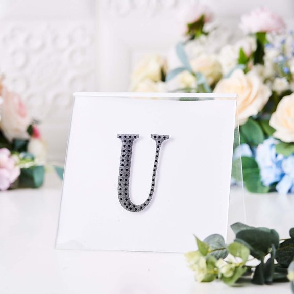 Efavormart 4" Letter U Black Self-Adhesive Rhinestone Number Stickers for DIY Crafts, Handicraft Art, Graduation Cap Decorations Birthday Party, Wedding Alpha-Numeric stickers