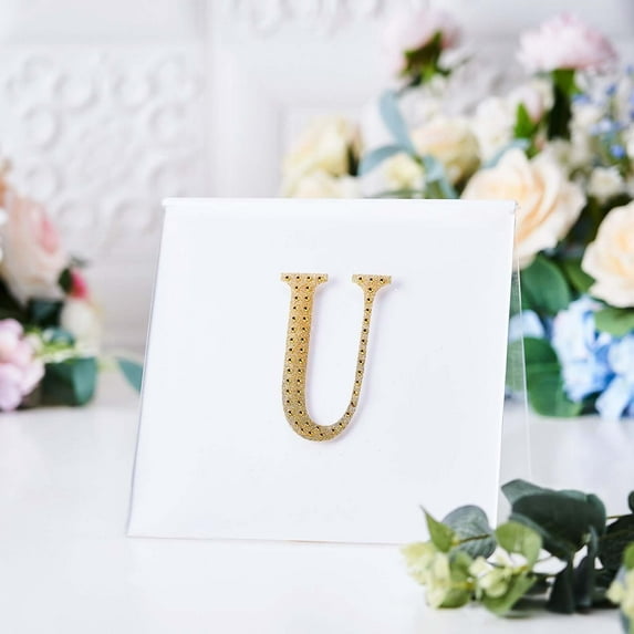 Efavormart 4" Letter U Gold Self-Adhesive Rhinestone Number Stickers for DIY Crafts, Handicraft Art, Graduation Cap Decorations Birthday Party, Wedding Alpha-Numeric stickers