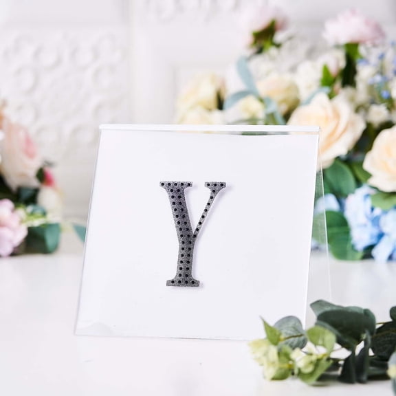 Efavormart 4" Letter Y Black Self-Adhesive Rhinestone Number Stickers for DIY Crafts, Handicraft Art, Graduation Cap Decorations Birthday Party, Wedding Alpha-Numeric stickers