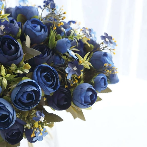 Efavormart 4 Pack | 12" Artificial Navy Blue Mini Ranunculus Silk Flower Arrangements, Faux Buttercup Floral Bouquets