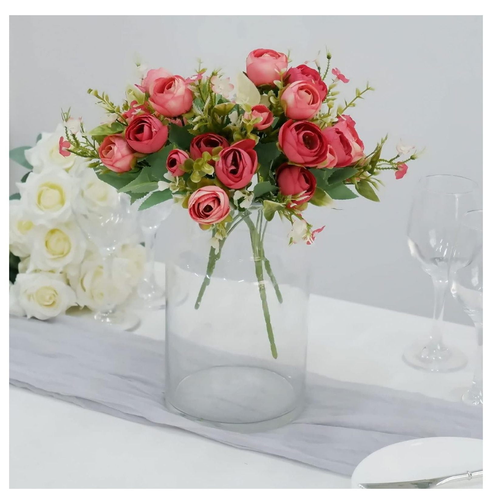 Efavormart 4 Pack | 12" Artificial Red Mini Ranunculus Silk Flower ...