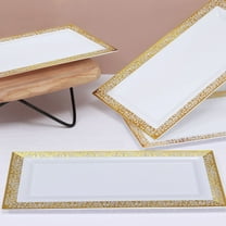 Efavormart 4 Pack | 14" Gold Lace Print & White Rectangular Plastic Serving Trays