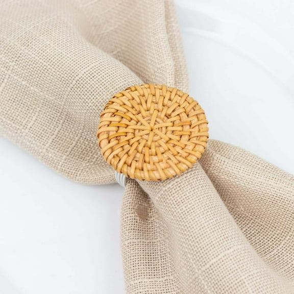 Efavormart 4 Pack | 2" Natural Farmhouse Style Jute Rattan Metal Napkin Rings, Handmade Rustic Woven Serviette Buckle Holders