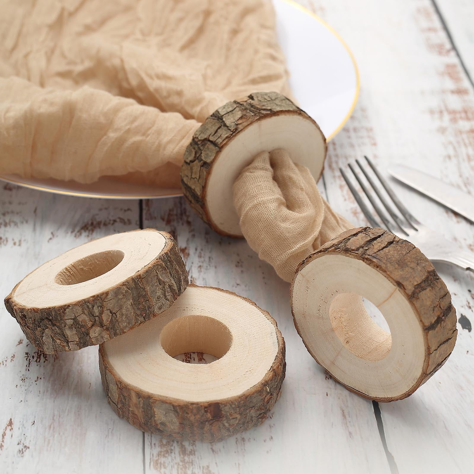 Balsacircle 4 Natural Rustic Unfinished Wood Napkin Rings Wedding Party Catering Restaurant Kitchen Tableware Compostable, Size: 1.75, Brown