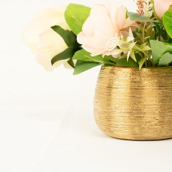 Efavormart 4 Pack | 3" Gold Textured Ceramic Flower Vase Pots, Round Brushed Indoor Planters