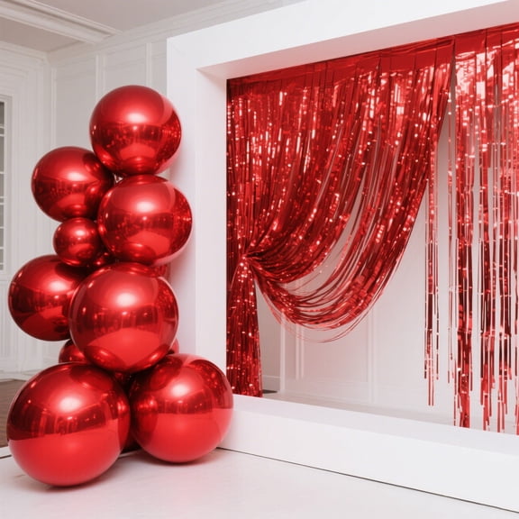 Efavormart 4-Pack 32" Orbz Mylar Foil Balloons, Metallic Red Large Round Sphere Helium or Air-Filled Party Decorations