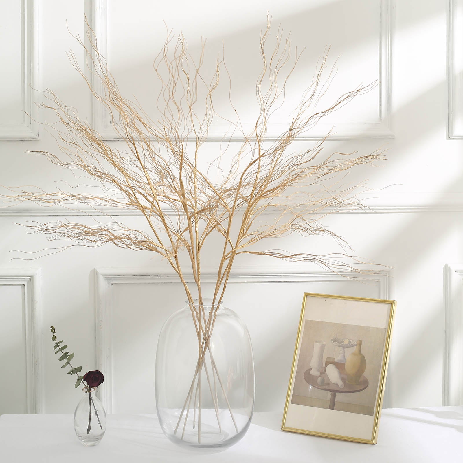 39" Metallic Gold Artificial Curly Willow Twig Branches, 4-Pack