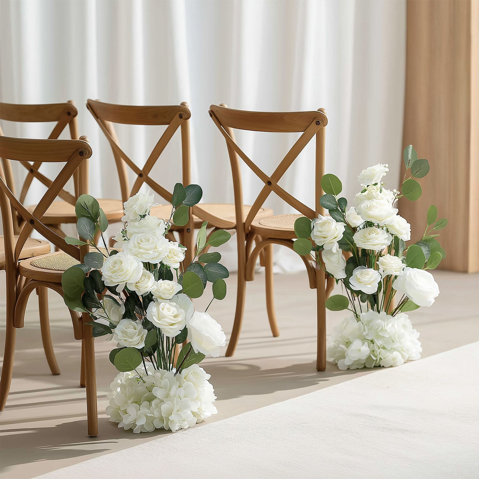 Efavormart 4-Pack Artificial Flower Arrangements – 20" White Roses, Hydrangeas & Eucalyptus, Free-Standing with Foam Base for Wedding Aisle Décor