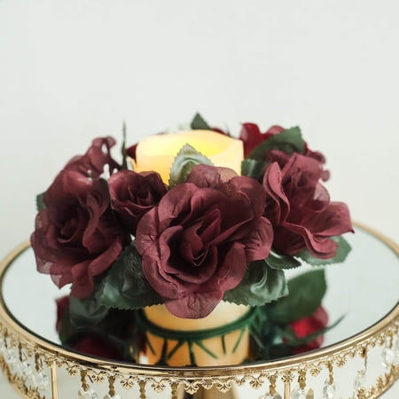 Efavormart 4 Pack Artificial Silk Rose Floral Candle Rings Party Event Wedding Centerpieces Burgundy