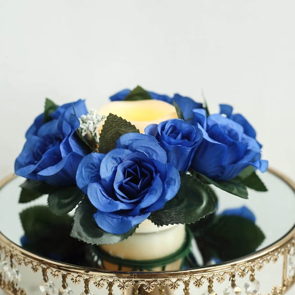 Efavormart 4 Pack Artificial Silk Rose Floral Candle Rings Party Event Wedding Centerpieces Royal Blue