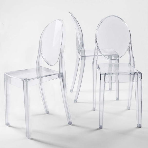 Efavormart 4 Pack | Clear Acrylic Oval Back Banquet Ghost Chairs Fully Assembled, Stackable Transparent Armless Accent Chairs