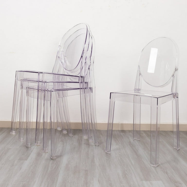 Efavormart 4 Pack Clear Acrylic Oval Back Banquet Ghost Chairs Fully Assembled Stackable Transparent Armless Accent Chairs