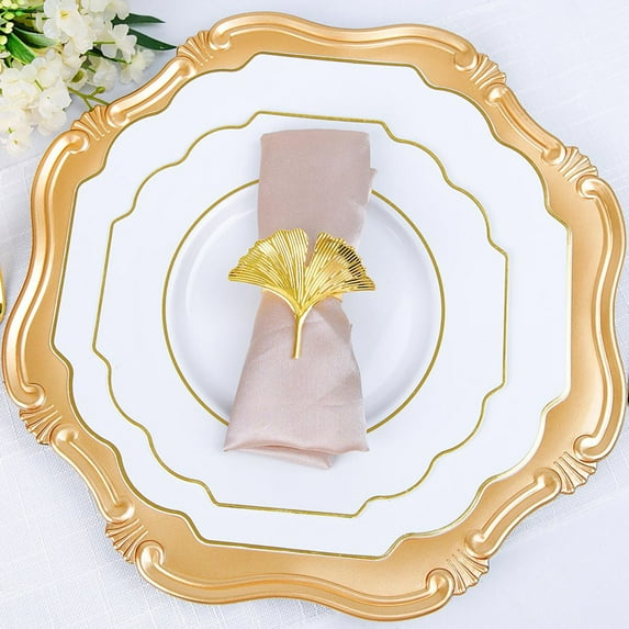 Efavormart 4 Pack | Gold Gingko Leaf Napkin Rings, Linen Napkin Holders - Metallic Ornate Design