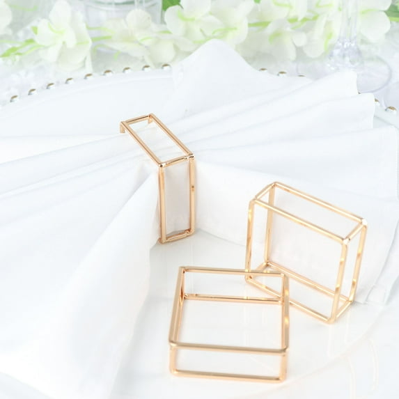 Efavormart 4 Pack | Gold Metal Hollow Square Napkin Rings, Modern Geometric Cube Napkin Holders