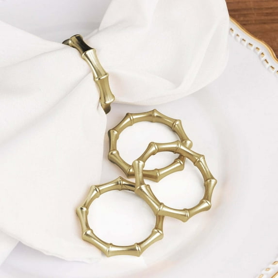 Efavormart 4 Pack Gold Metal Napkin Rings Bamboo Knuckle Style, Modern Serviette Holders - 2"