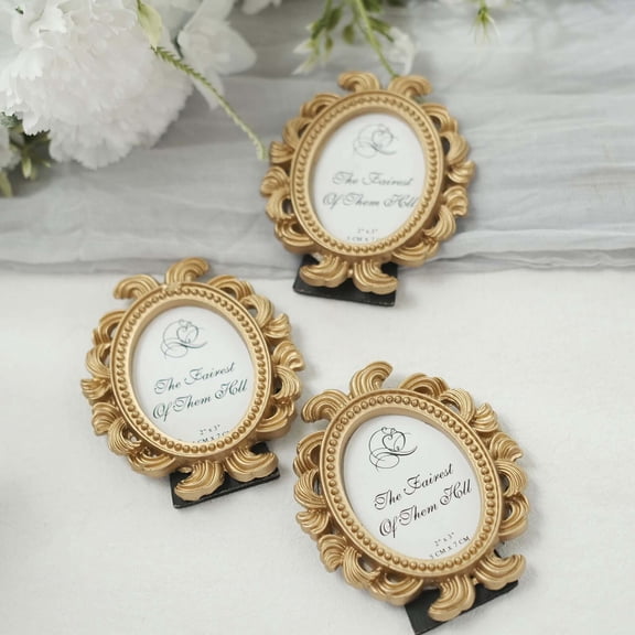 Efavormart 4 Pack | Gold Resin 4" Decorative Baroque Oval Picture Frame Party Favors, Vintage Beaded Place Card Holders