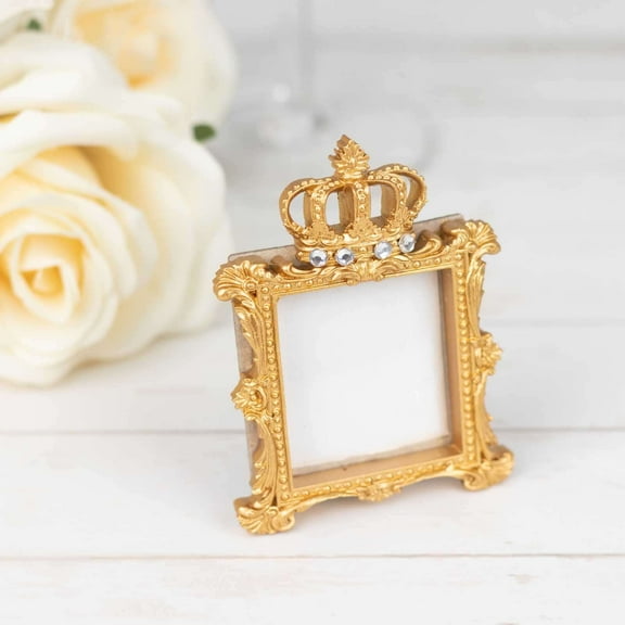 Efavormart 4 Pack Gold Resin Royal Crown Square Party Favors Picture Frame, Baroque Wedding Place Card Holders - 3.5"