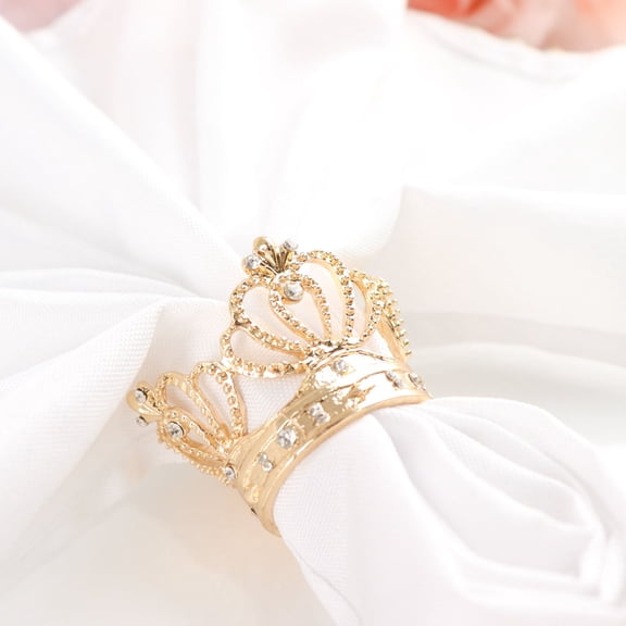 Efavormart 4 Pack | Metallic Gold Crown Rhinestone Napkin Rings, Royal Bling Napkin Holders