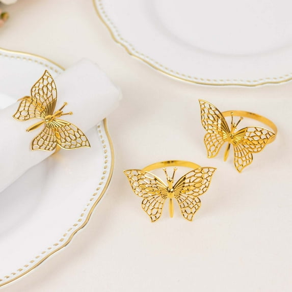 Efavormart 4 Pack | Metallic Gold Laser Cut Butterfly Napkin Rings, Decorative Cloth Napkin Holders