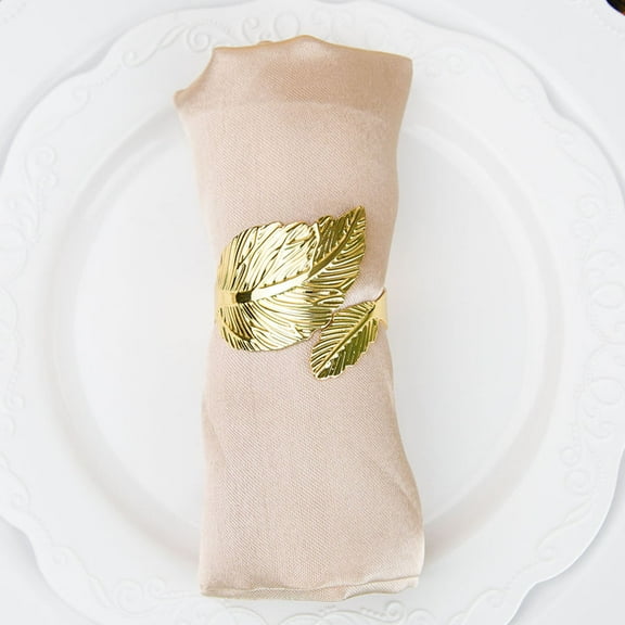 Efavormart 4 Pack | Metallic Gold Ornate Leaf Napkin Rings, Linen Napkin Holders