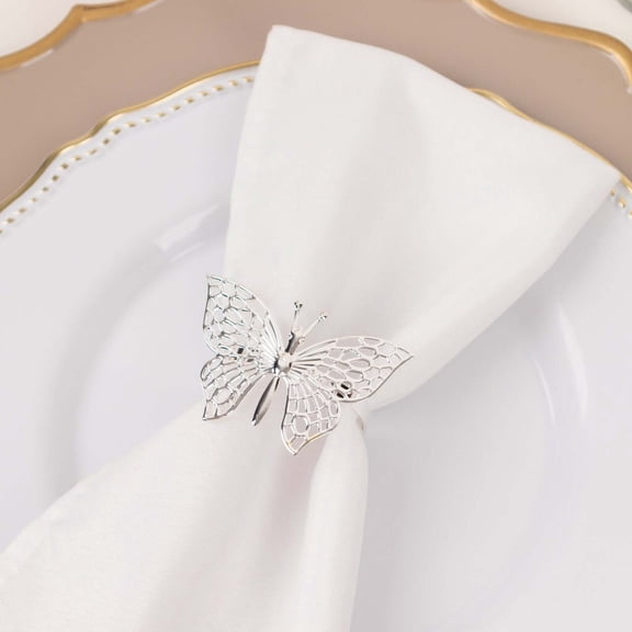 Efavormart 4 Pack | Metallic Silver Laser Cut Butterfly Napkin Rings, Decorative Cloth Napkin Holders