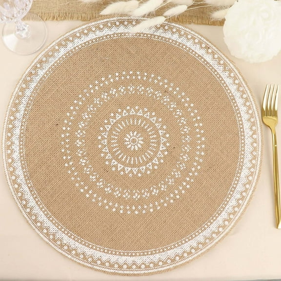 Efavormart 4 Pack | Natural 15" Jute & White Braided Placemats, Rustic Round Woven Burlap Table Mats