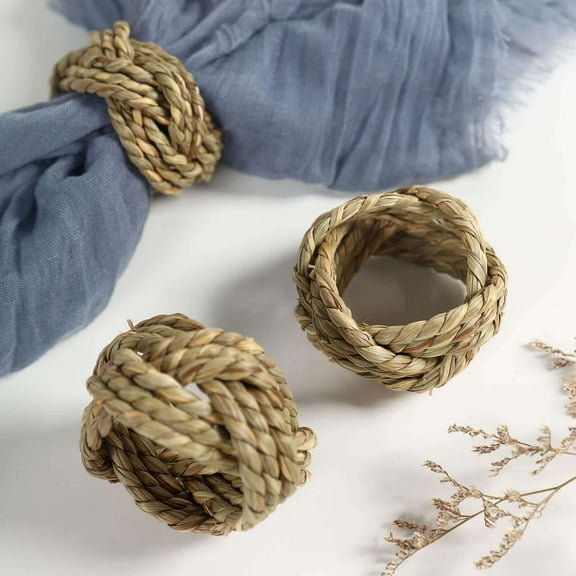 Efavormart 4 Pack | Rustic Burlap Napkin Rings, Handmade Braided Farmhouse Napkin Holders - Natural