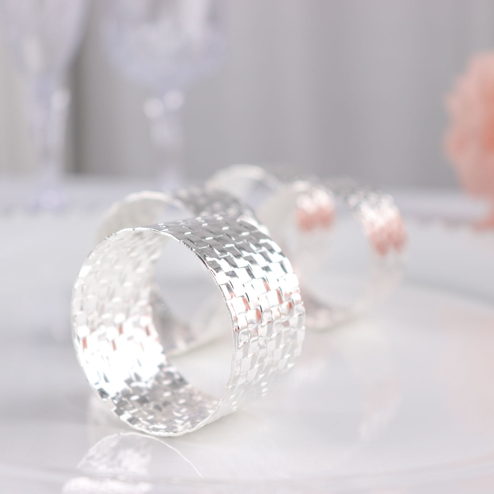 Efavormart 4 Pack | Shiny Silver Metal Basket Weave Napkin Rings, Cloth ...