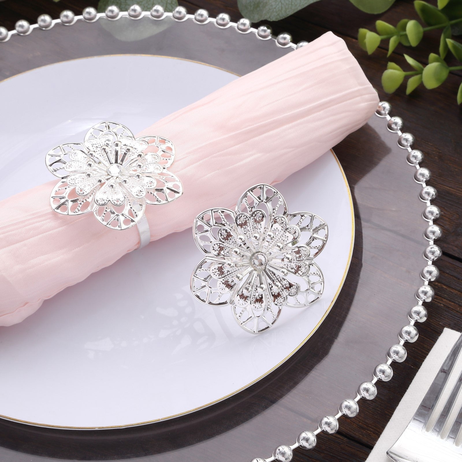 Efavormart 4 Pack Silver Metal Hollow Sun Flower Napkin Rings, Modern ...