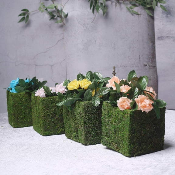Efavormart 4 Pack Square Preserved Moss Planter Box Moss covered Planters with Inner Lining - 6" x 6"