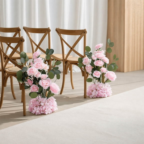 Efavormart 4 Pack Wedding Aisle Artificial Flower Arrangements 20" Blush Roses Hydrangea Eucalyptus - Foam Base