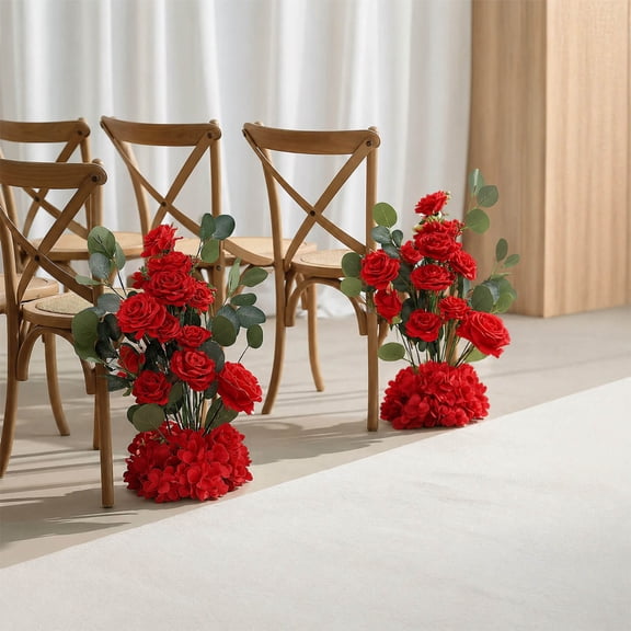 Efavormart 4 Pack Wedding Aisle Artificial Flower Arrangements 20" Red Roses Hydrangea Eucalyptus - Foam Base