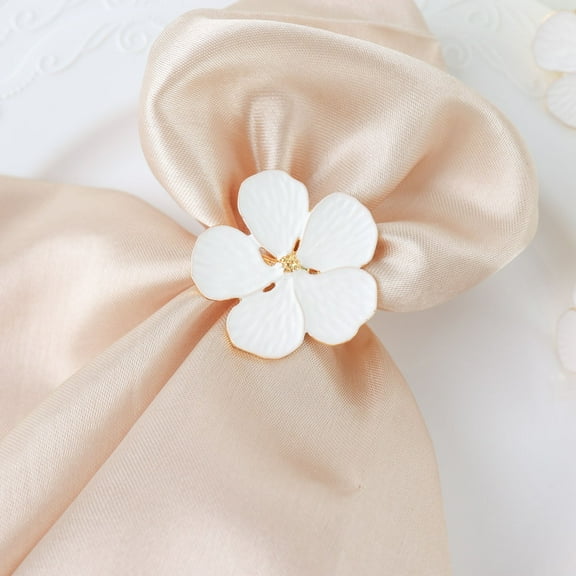 Efavormart 4 Pack | White & Gold Metal Flower Napkin Rings, Floral Serviette Buckle Napkin Holder Set - Plum Blossom Design