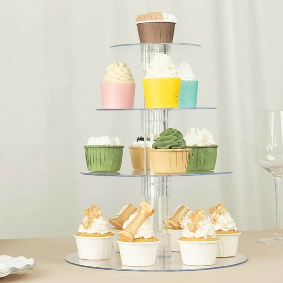 Efavormart 4-Tier Clear Heavy Duty Round Acrylic Cake Stand, Cupcake Tower Dessert Holder Display Stand with Film Sheets - 14" Tall